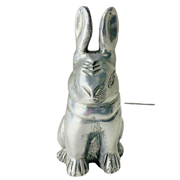 Vintage Pewter Bunny Rabbit Figurine Easter Silver Tone Heavy 4" tall - Picture 14 of 16